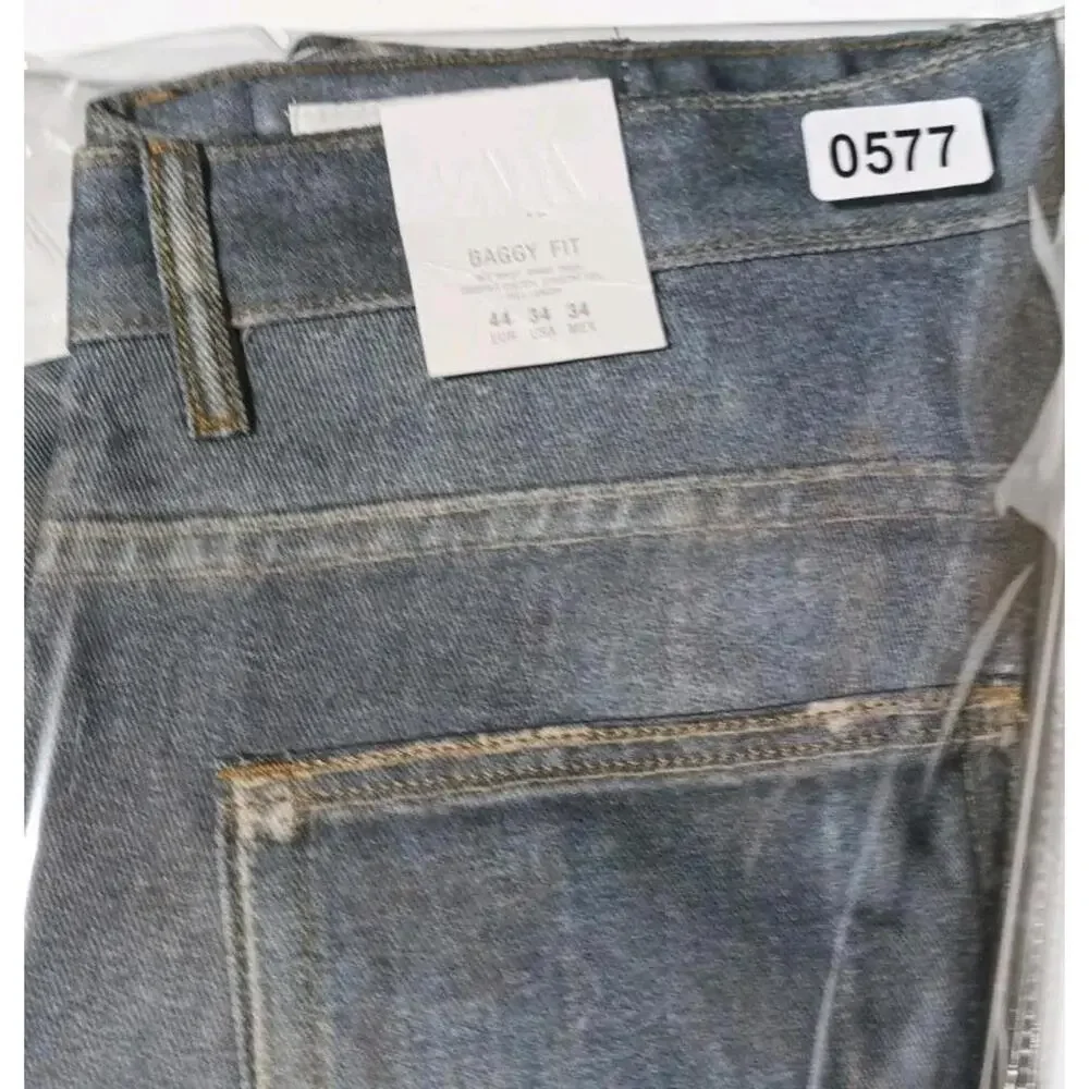ZARA Baggy Fit Straight Leg Size 34 Distressed Jeans NWT - Picture 8 of 8